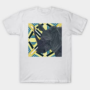 White Rhino From Africa on Geometric Pattern T-Shirt